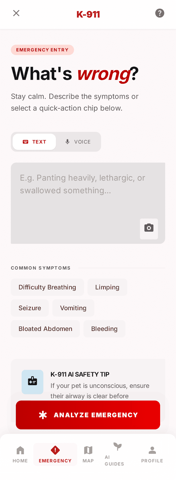 K-911 app emergency interface